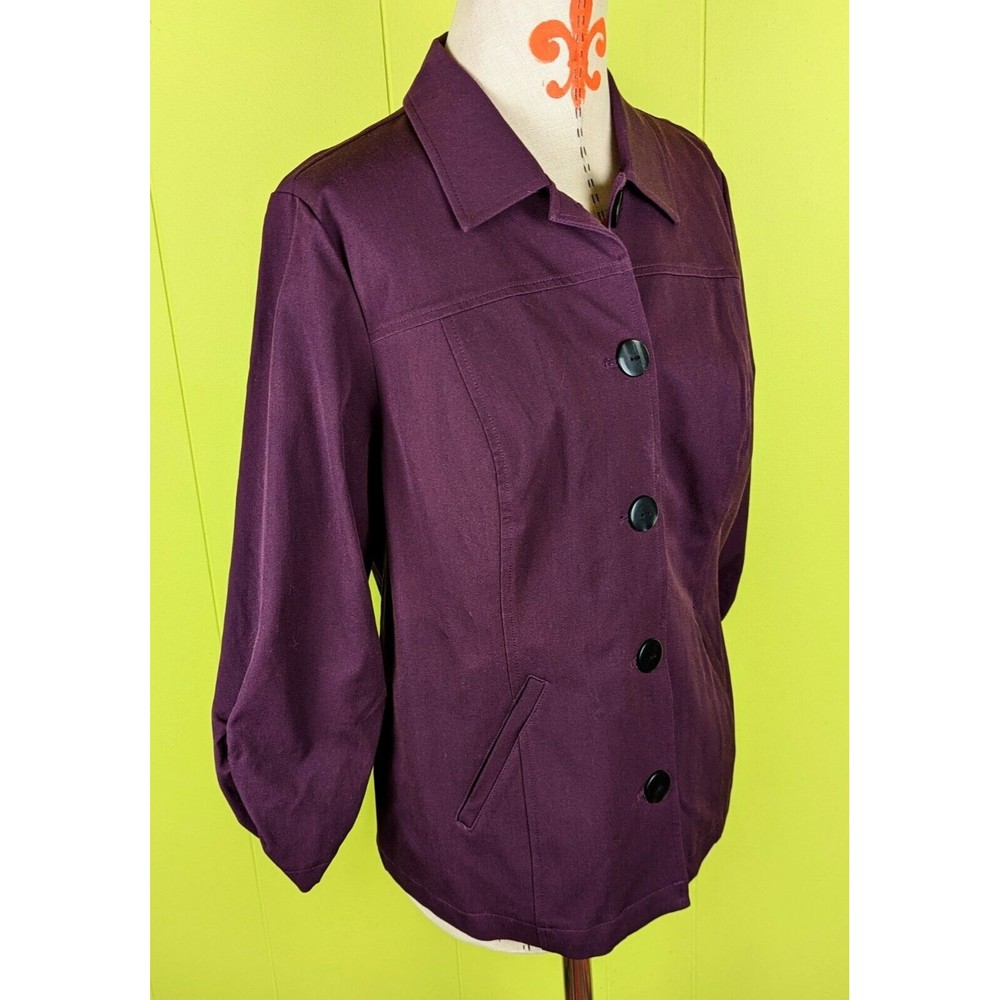Chico's Women's Sz 1 (M) Deep Berry  4-Way Stretch 3/4 Sleeve Collar Jacket EUC
